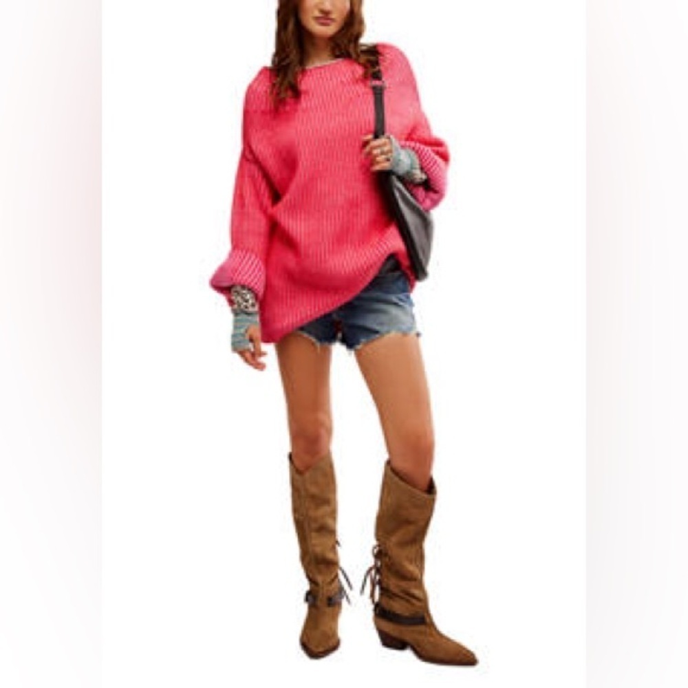 Free People Pink Charlotte Oversized Sweater Knit Tunic Top